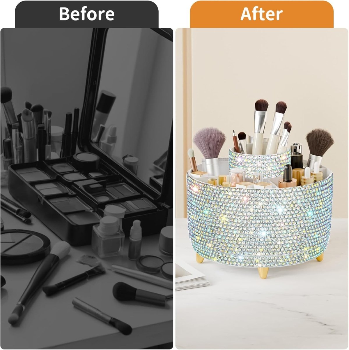 fanado 360° Rotate Makeup Brush Holder Organizer, Makeup Organizers Countertop, Makeup organization and Skincare Storage for Vanity, Desktop, Bathroom (White) - Homesidy.com