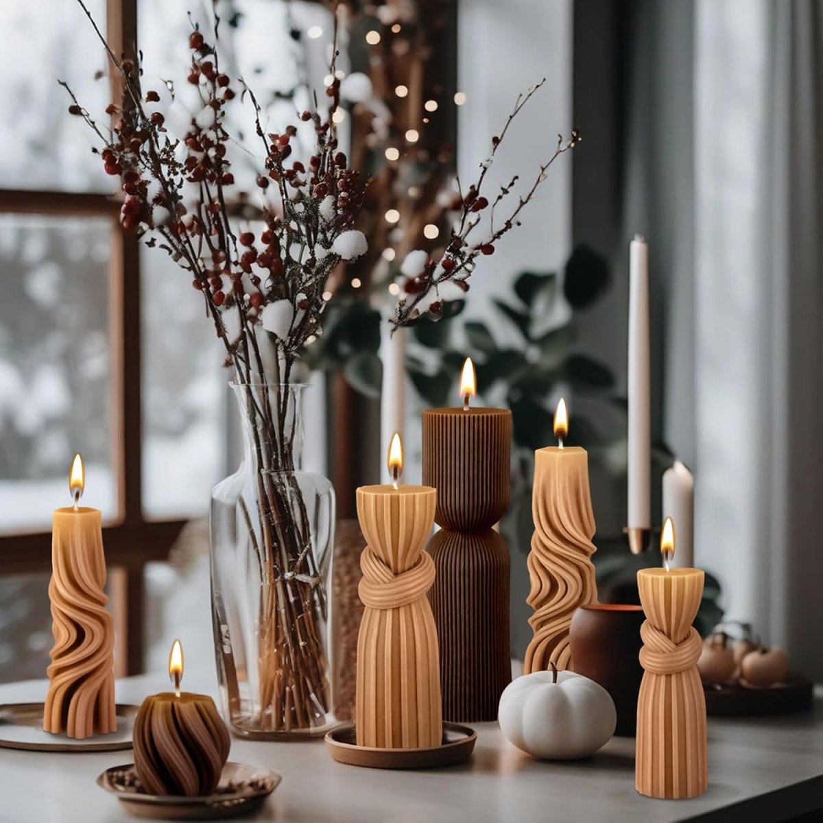 Threlaco 6 Pcs Pillar Candles Modern Aesthetic Ribbed Decorative Candle Set Cute Soy Wax Scented Ribbed Decor for Home(White,2.36 - 6.89 Inch) - Homesidy.com