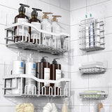 EUDELE 5 - Pack Rustproof Stainless Steel Shower Caddy Set– No Drill Adhesive Bathroom Organizer, Space - Saving Shower Shelves for Apartment Essentials, Bathroom/Kitchen Storage Home Decor - L Size - Homesidy.com