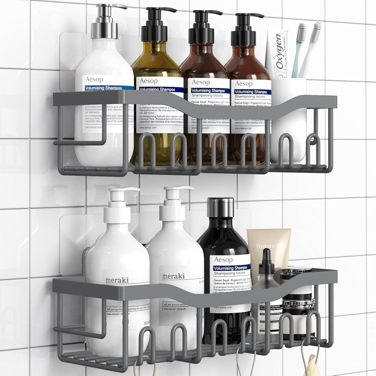 EUDELE 5 - Pack Rustproof Stainless Steel Shower Caddy Set– No Drill Adhesive Bathroom Organizer, Space - Saving Shower Shelves for Apartment Essentials, Bathroom/Kitchen Storage Home Decor - L Size - Homesidy.com
