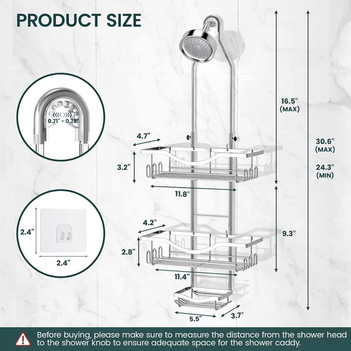 Shower Caddy Hanging Adjustable Shower Caddy, Rustproof Shower Organizer Extended Length Shower Caddy Over Shower Head with Hooks Soap Holder, Large Capacity Anti - Swing Bathroom Organizer, Black - Homesidy.com