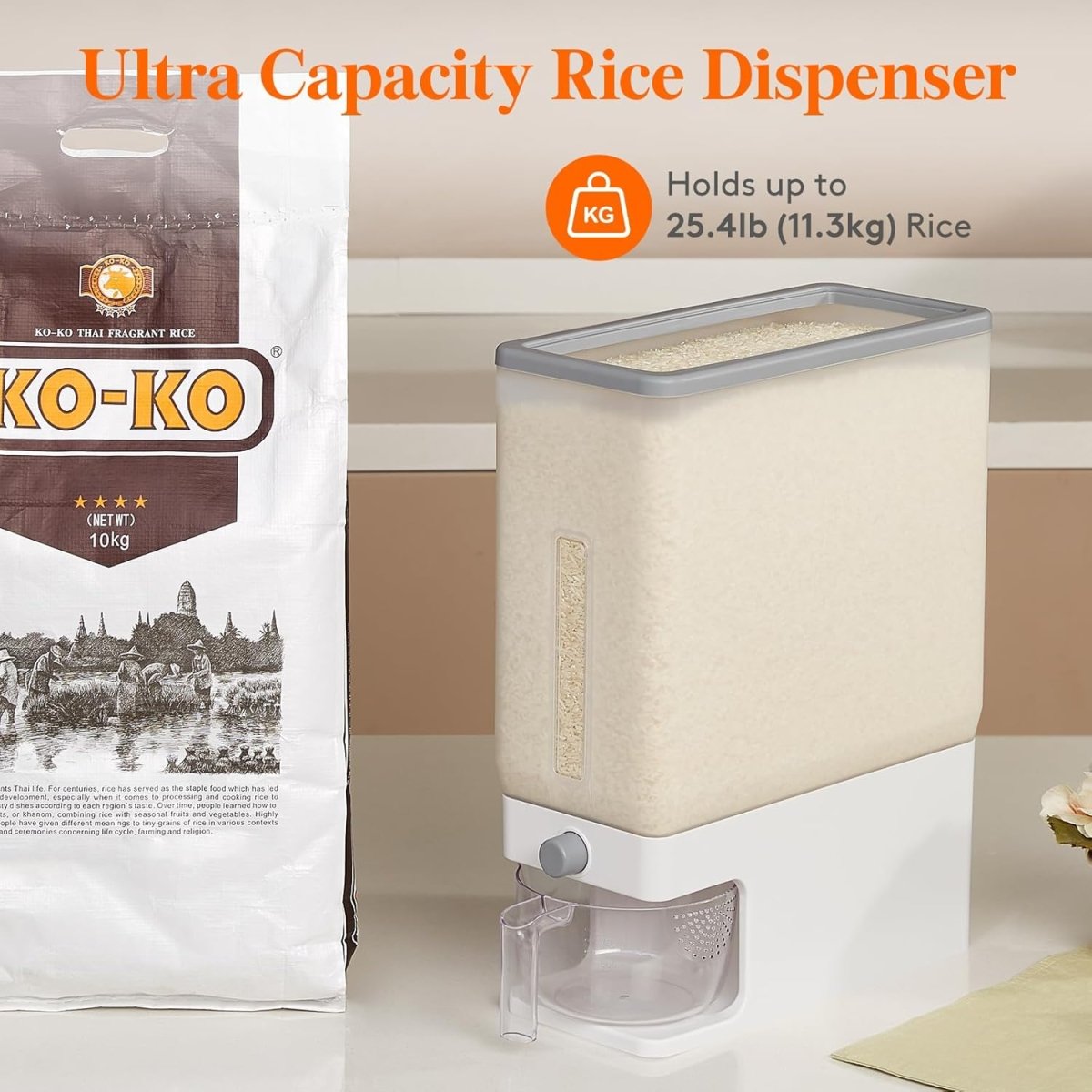 Lifewit Rice Dispenser 25 Lbs(11.3kg), Rice Storage Container Sealed Moisture Proof with Measuring Cup for Kitchen Pantry Household, BPA - Free, 1 Pack - Homesidy.com