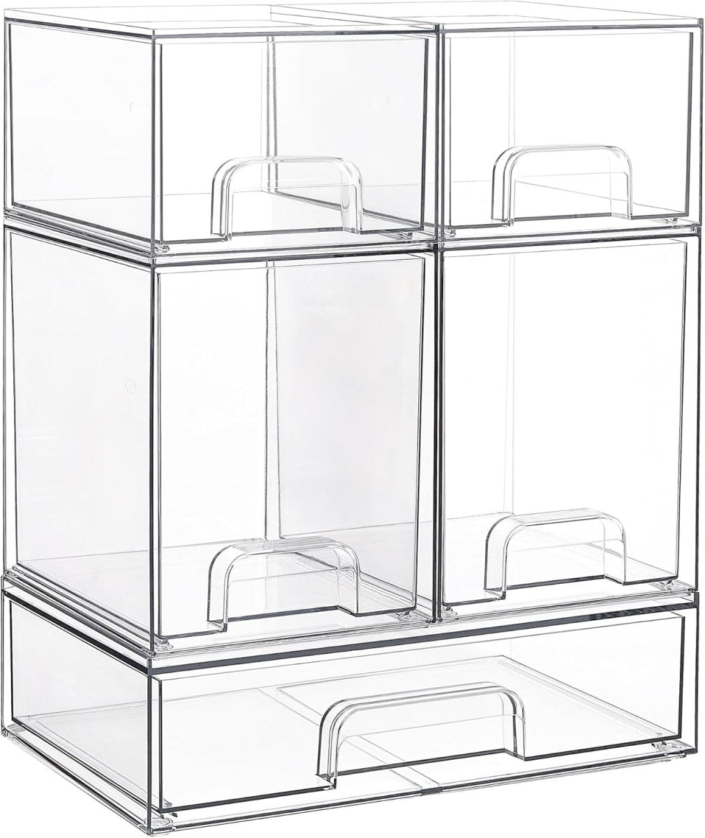 Vtopmart Stackable Storage Drawers Set of 5, Clear Plastic Organizer Bins for Baby Bottle, Beauty Supplies Storage, Ideal for Kichen Countertop, Vanity, Bathroom, Cabinet, Pantry Organization - Homesidy.com