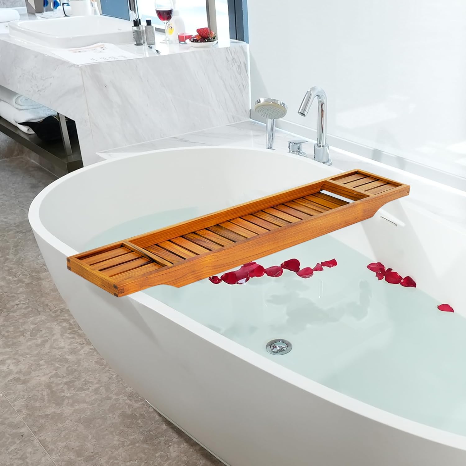 VaeFae Teak Bathtub Tray, Wooden Bath Caddy for Bathtub, Bath Tub Wood Table for Tub - Homesidy.com