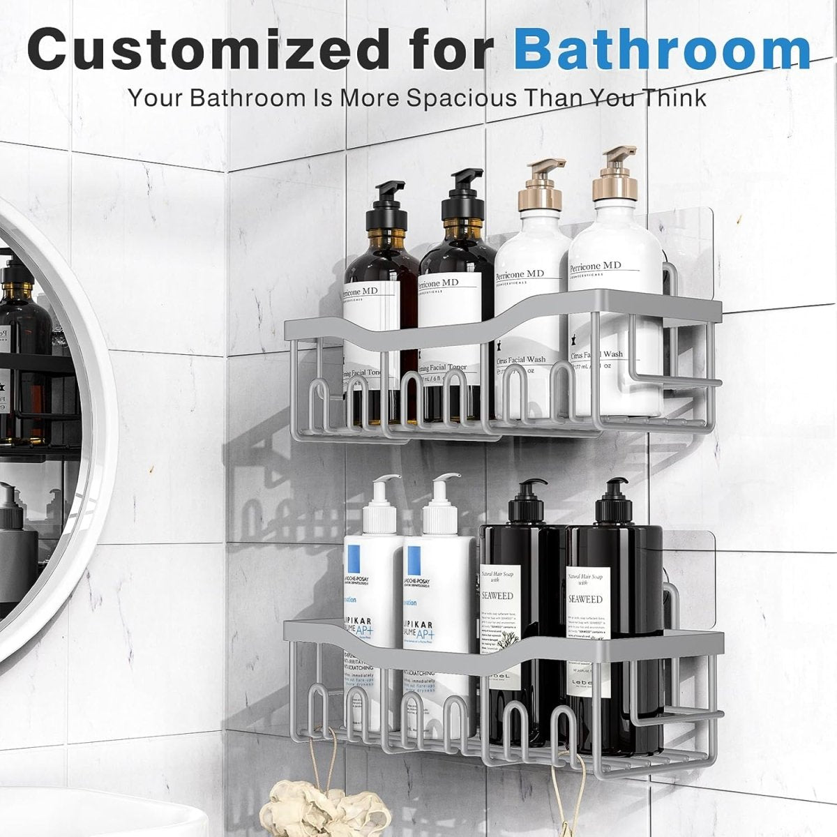 EUDELE 5 - Pack Rustproof Stainless Steel Shower Caddy Set– No Drill Adhesive Bathroom Organizer, Space - Saving Shower Shelves for Apartment Essentials, Bathroom/Kitchen Storage Home Decor - L Size - Homesidy.com