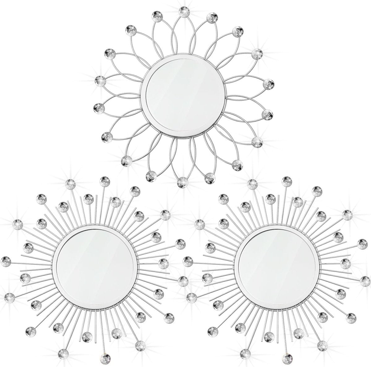 3 Pack Metal Mirrors for Wall Sunburst Wall Mirrors Home Décor Decorative Hanging Wall Art for Living Room Bedroom Entryway (Gold, Flower Sunburst) - Homesidy.com