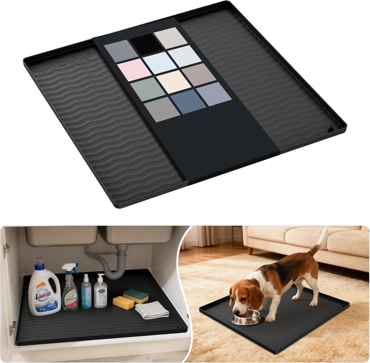 URMONA Waterproof Silicone Under Sink Mat 31 x 22 Shelf Liner for Kitchen and Bathroom, Cabinet and Counter Protector, Storage and Organizers, Litter Mat, Pet Cat Puppy Essentials(Dark Grey) - Homesidy.com