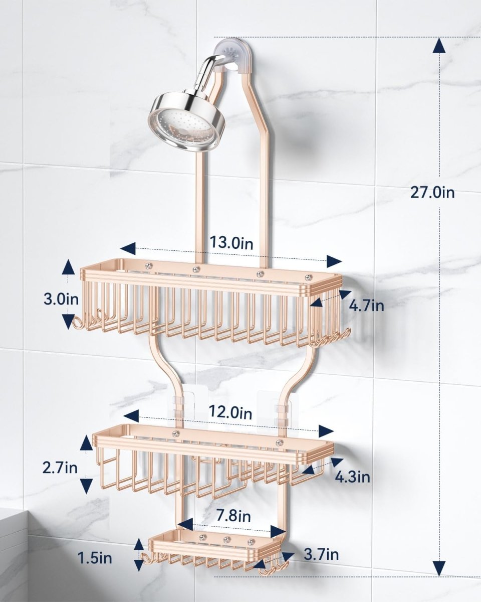 YASONIC Shower Caddy Hanging - Never Rust Shower Organizer - Aluminum Over The Head Caddy with 10 Hooks for Razor/Sponge - Rack with Soap Basket - Silver - Homesidy.com