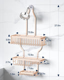 YASONIC Shower Caddy Hanging - Never Rust Shower Organizer - Aluminum Over The Head Caddy with 10 Hooks for Razor/Sponge - Rack with Soap Basket - Silver - Homesidy.com
