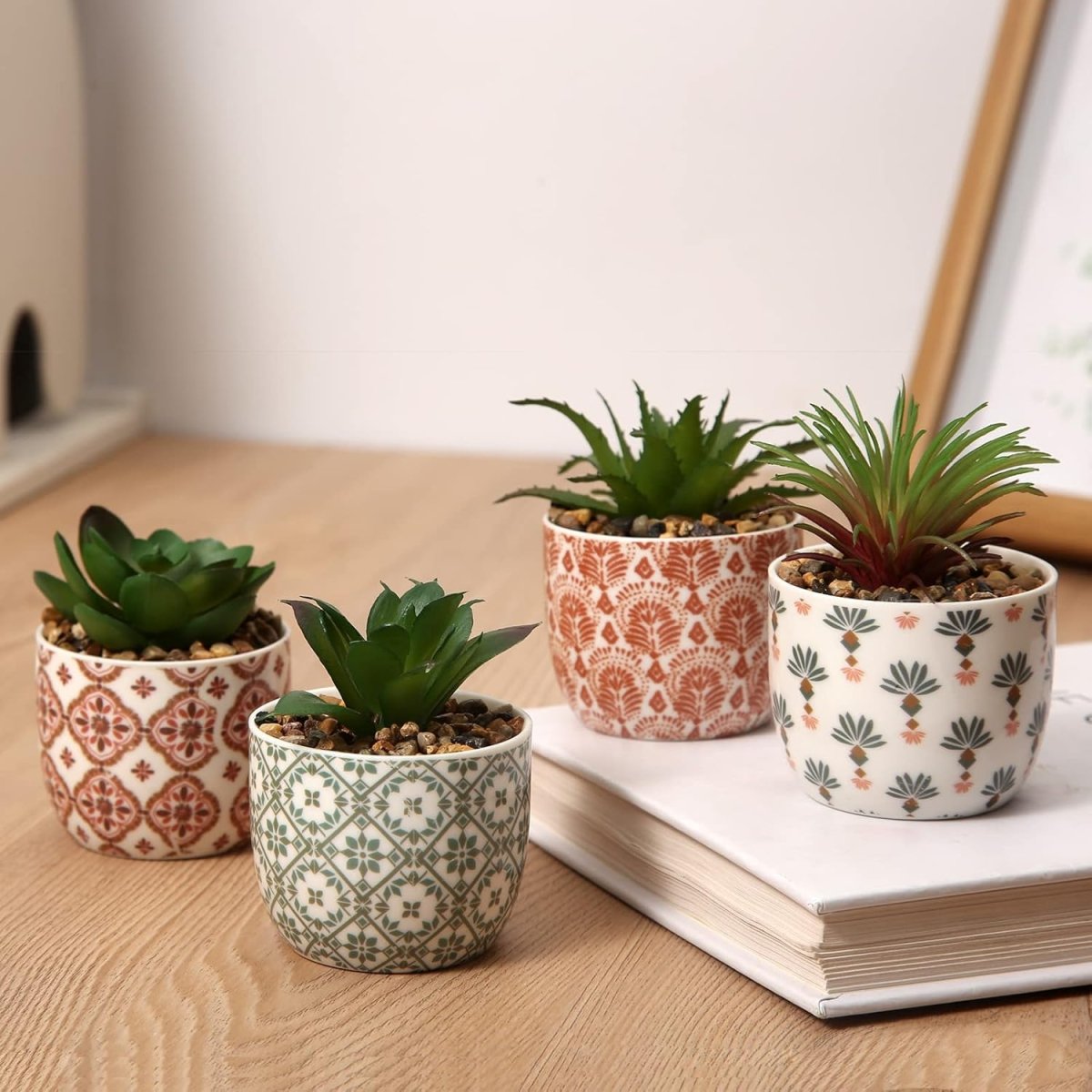 Karlliu Artificial Plants Cute Colourful Succulents in Ceramic Planter Fake Plant Flowers Potted for Home Living Room Office Desk Decor Bathroom Bedroom Indoor Decoration - Homesidy.com