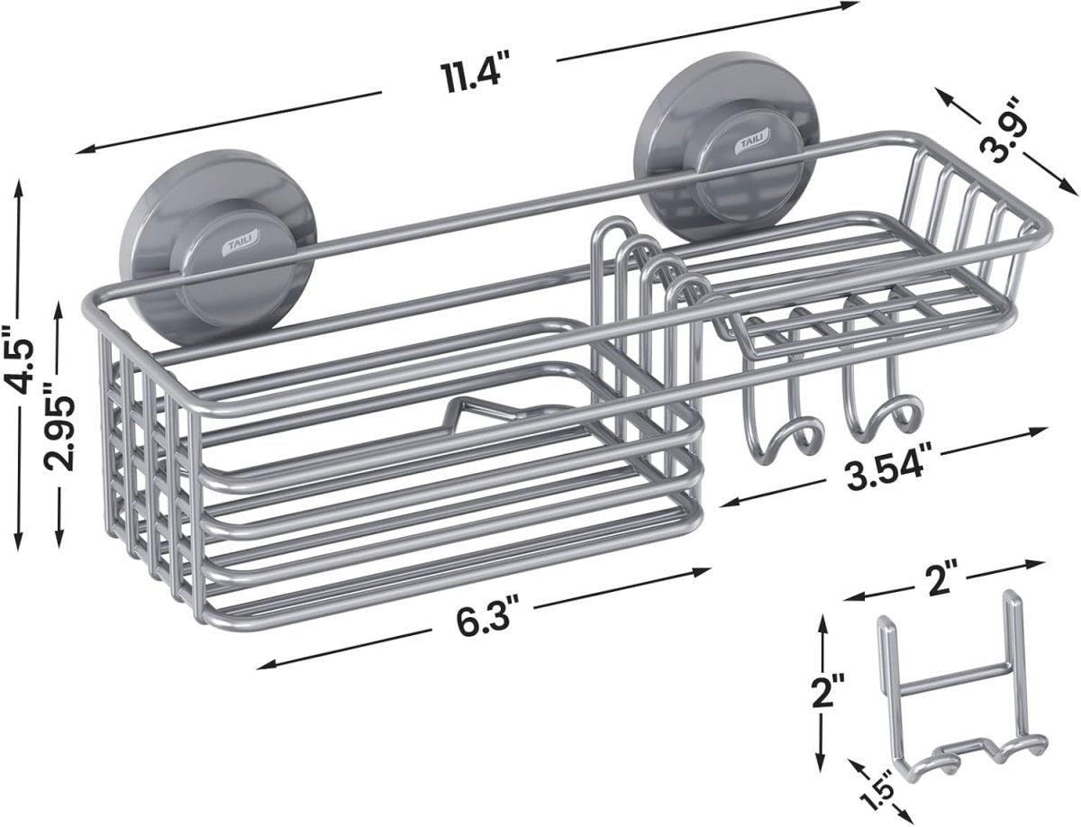 LEVERLOC Shower Caddy Suction Cup, 2 Pack Shower Shelves for Inside Shower with Hooks &amp; Soap Holder, NO - Drilling Bathroom Shower Organizer, Rustproof Meatl Shower Holder Storage, Black - Homesidy.com