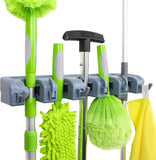 Amazon Basics Rectangular Heavy Duty, Wall Mount Storage Broom, Mop Holder or Tool Organizer with Hooks and Slots for Home, Garage, Garden, Laundry, or Kitchen, 2.36 x 16.9 x 3.35 in, Gray - Homesidy.com