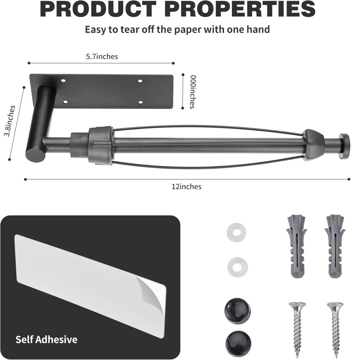DEKAVA Paper Towel Holder Under Cabinet Wall Mount for Kitchen Towel, Self - Adhesive Bar, Rack, SUS304 Stainless Steel 13 inch (BlackA, 1) - Homesidy.com