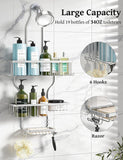 YASONIC Shower Caddy Hanging - Never Rust Shower Organizer - Aluminum Over The Head Caddy with 10 Hooks for Razor/Sponge - Rack with Soap Basket - Silver - Homesidy.com