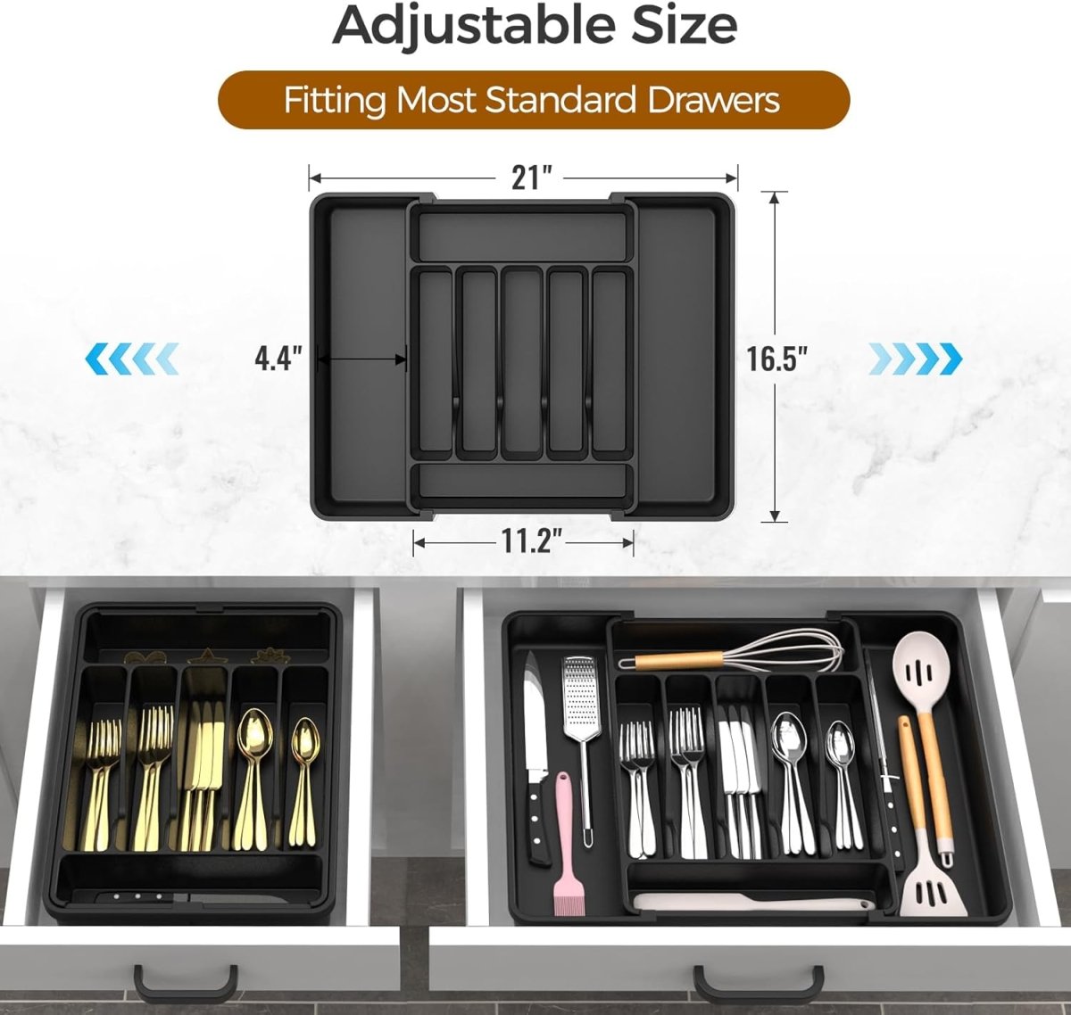 ukeetap Extra Large Expandable Silverware Organizer, BPA - Free Food - Safe Cutlery Flatware Organizer, Kitchen Utensil Drawer Organizer, Adjustable Silverware Holder for Spoons Forks Knives, Black - Homesidy.com