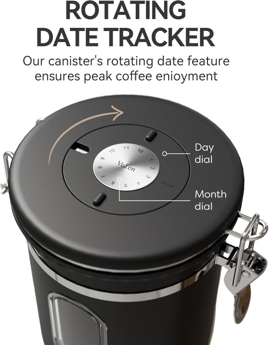 Veken Coffee Canister with Window,Airtight Stainless Steel Pantry Container,Home Kitchen Food Storage Organizers for Ground,Beans,Espresso,Rice,Tea,Sugar,Cereal, Flour,Bar Accessories,Gifts,22OZ,Black - Homesidy.com