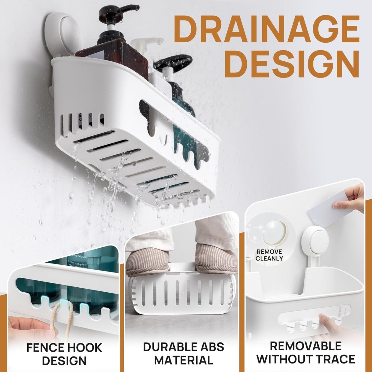 LEVERLOC Shower Caddy Suction Cup, Shower Organizer Removable Bathroom Shelf, Storage Suction Powerful Max Hold 22lbs Bathroom Caddy Waterproof Holder, White - Homesidy.com
