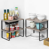 NEX Bamboo Kitchen Cabinet and Counter Shelf Organizer, Stackable &amp; Expandable, Set of 4, White and Natural - Homesidy.com
