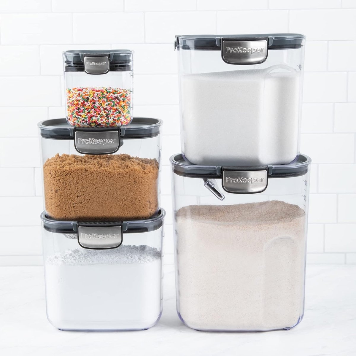 ProKeeper 9 - Piece Airtight Food Storage Container Set – Clear Plastic Flour and Sugar Canister Set with Magnetic Accessories for Kitchen Organization (Grey, 9 - Piece) - Homesidy.com