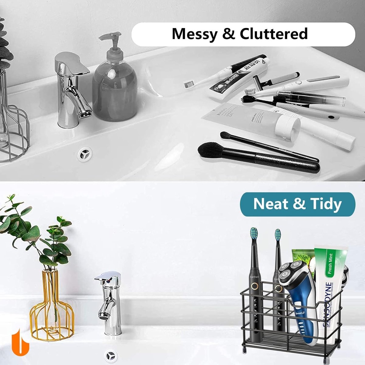 Urbanstrive 304 Stainless Steel Bathroom Toothbrush Holder Toothpaste Holder Stand Bathroom Accessories Organizer (Black, Small) - Homesidy.com