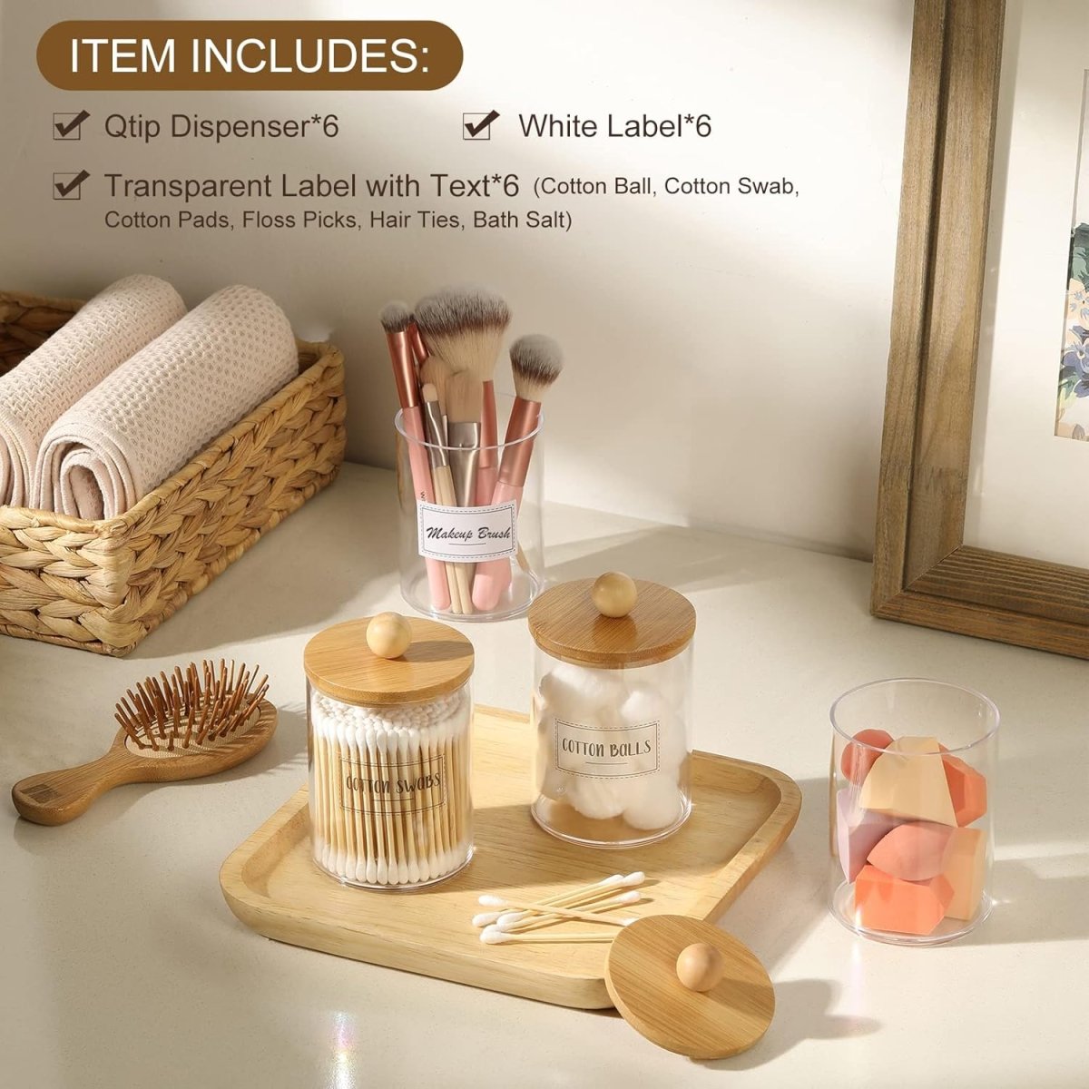 6 - Pack Bamboo Qtip Holders - Bathroom Storage for Cotton Balls, Swabs, Pads, Floss - Homesidy.com