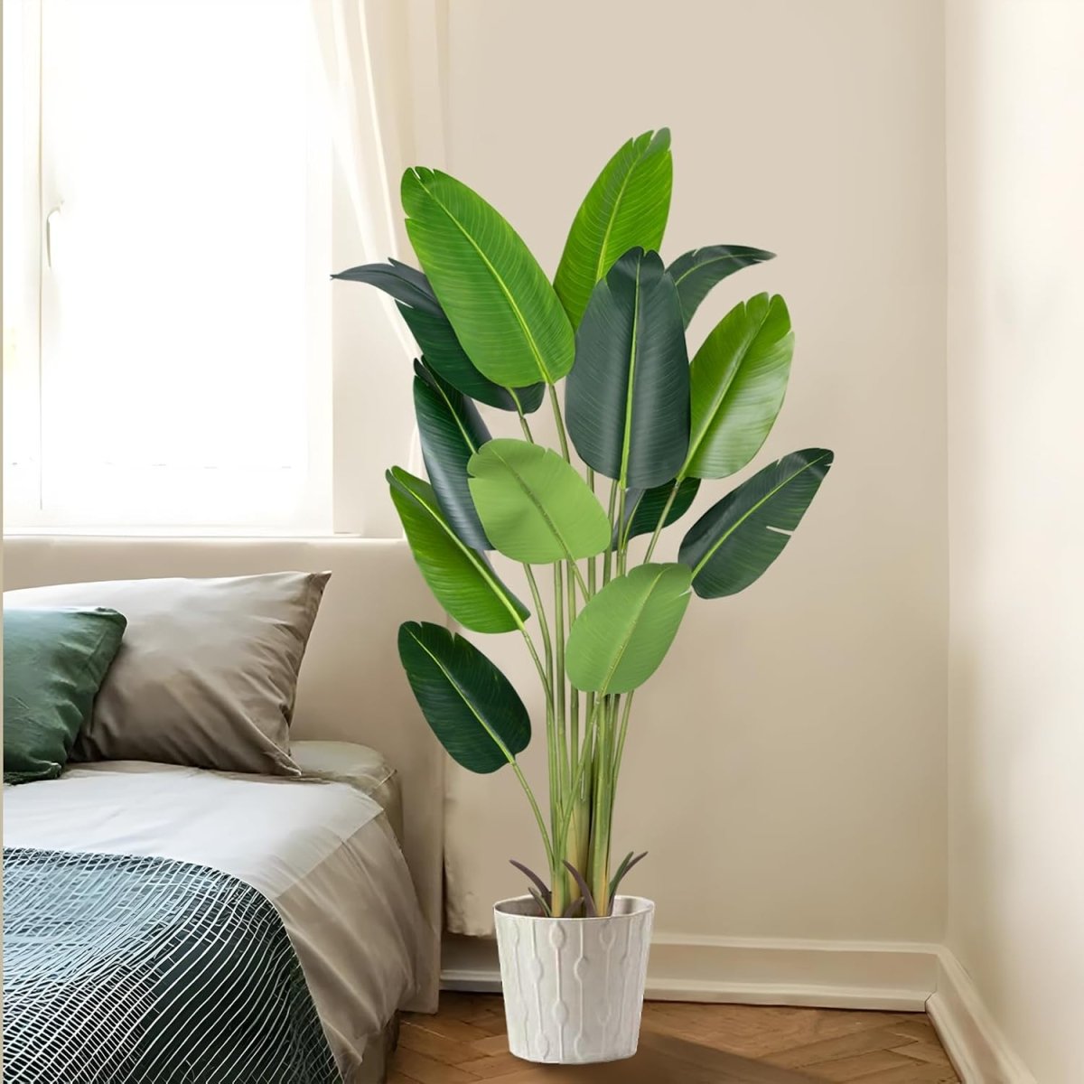 Artificial Bird of Paradise Plant 7Ft Fake Tropical Palm Tree with 17Trunks Faux Banana Leaf Trees in Pot for Home Indoor Outdoor Office Modern Decor Housewarming - Homesidy.com