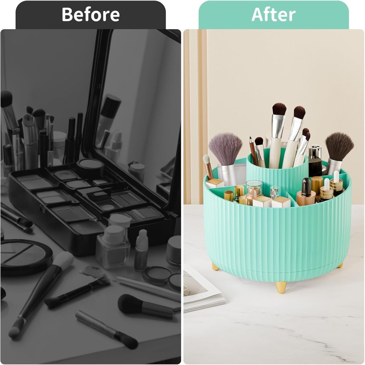 fanado 360° Rotate Makeup Brush Holder Organizer, Makeup Organizers Countertop, Makeup organization and Skincare Storage for Vanity, Desktop, Bathroom (White) - Homesidy.com