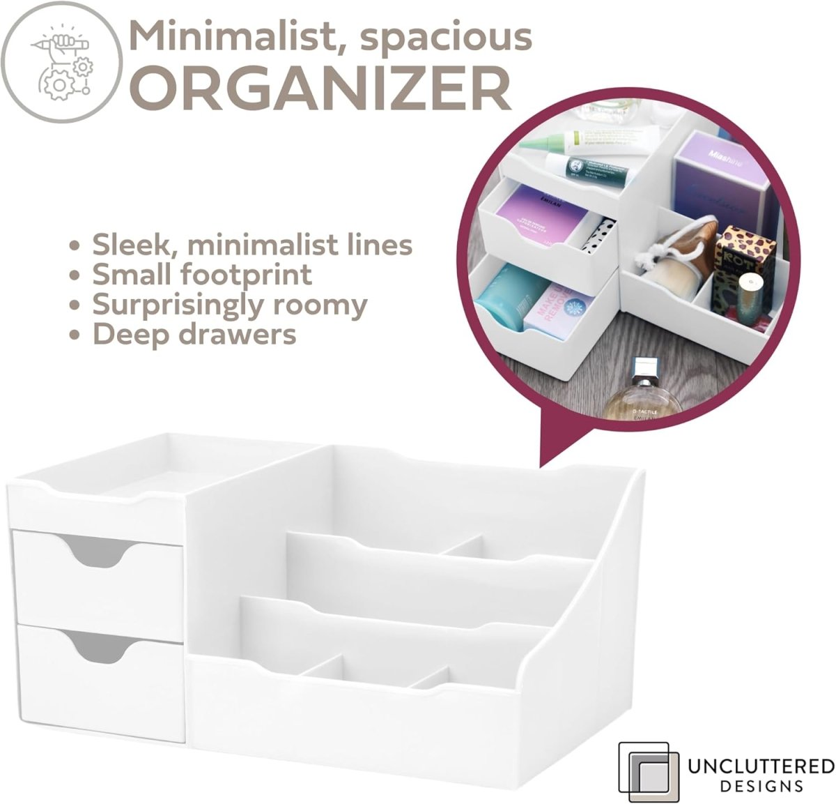 Uncluttered Designs Large Black Vanity Organizer - Countertop Mens Organizer With Drawers for Cologne, Deodorant, Beard, Shaving Lotion, Perfume &amp; Skincare - Perfect for Bathroom &amp; Bedroom Storage - Homesidy.com