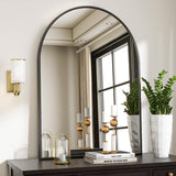 VooBang Arched Wall Mirror, 30 x 38 inch Arch Bathroom Mirror, Wall Mounted Vanity Mirror with Arch Metal Frame, Modern Bathroom Vanity Mirror for Bedroom, Living Room, Hanging or Leaning, Black - Homesidy.com