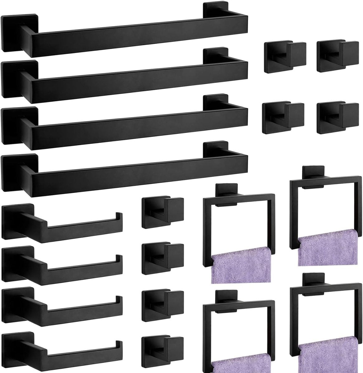 5 - Pieces Matte Black Bathroom Hardware Accessories Set, SUS304 Stainless Steel Bath Towel Bar Set, Towel Racks for Bathroom Wall Mounted. - Homesidy.com