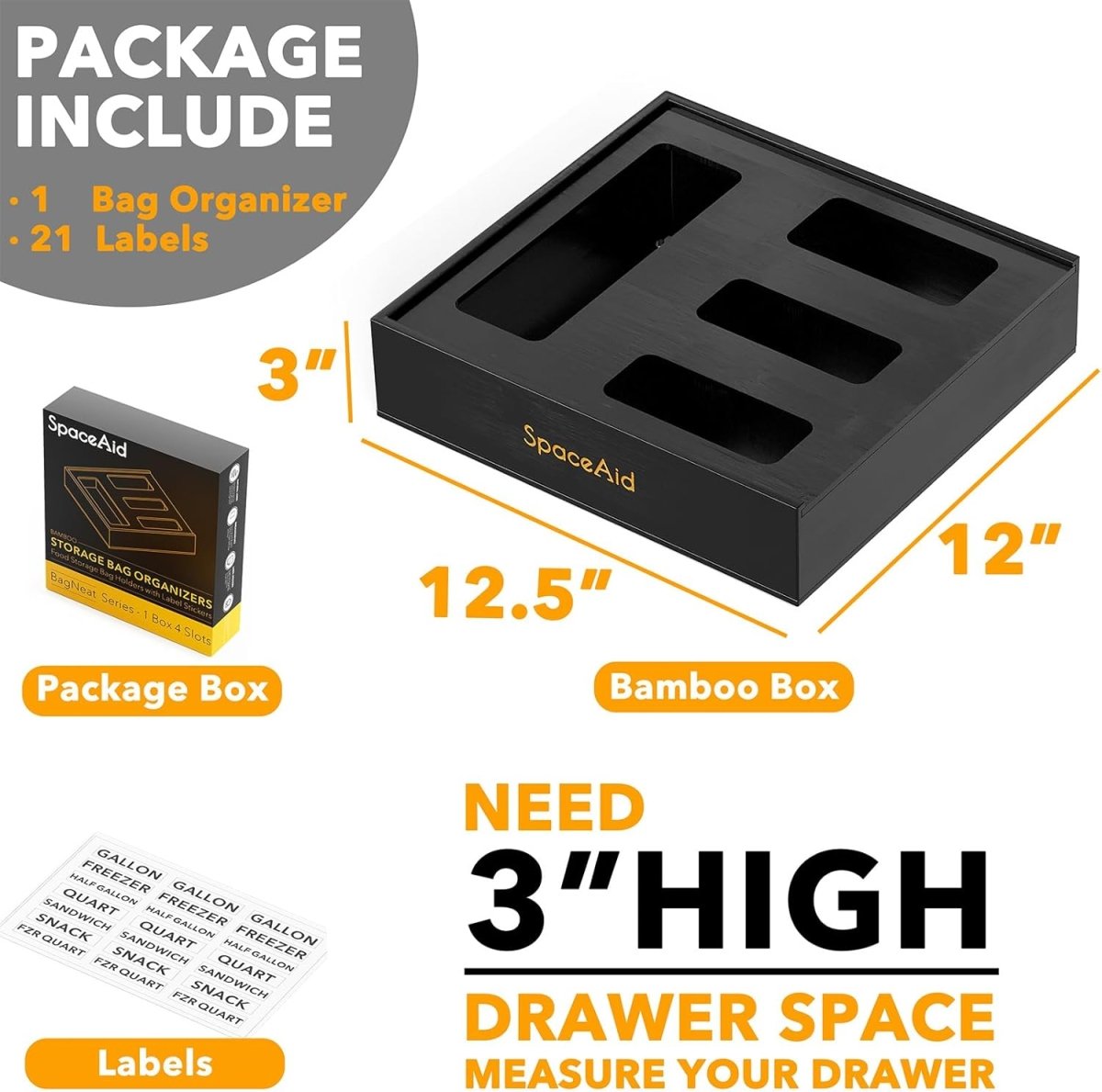 SpaceAid Bag Storage Organizer for Kitchen Drawer, Bamboo Organizer, Compatible with Gallon, Quart, Sandwich and Snack Variety Size Bag (1 Box 4 Slots) - Homesidy.com