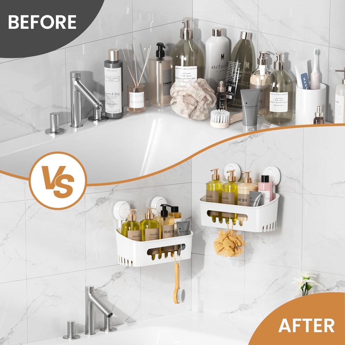 LEVERLOC Shower Caddy Suction Cup, Shower Organizer Removable Bathroom Shelf, Storage Suction Powerful Max Hold 22lbs Bathroom Caddy Waterproof Holder, White - Homesidy.com