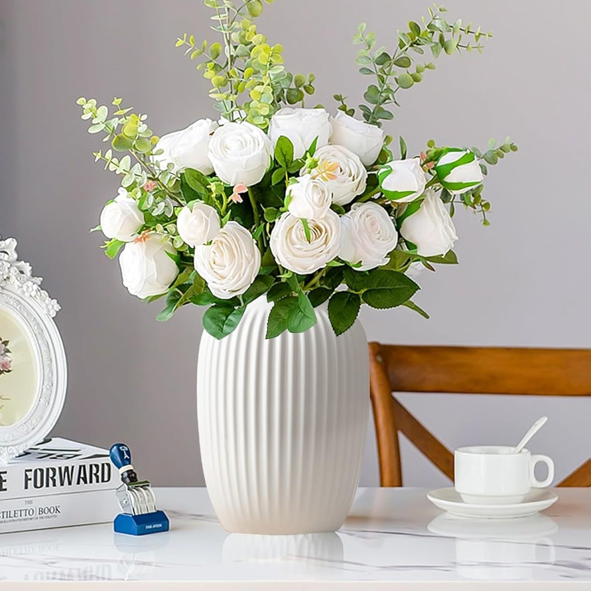 Ceramic Vases Set of 2,Modern Vases for Home Decor, White Boho Style for Living Room Kitchen Mantle Bedroom Dining Table Office Farmhouse Decorative Design - Homesidy.com