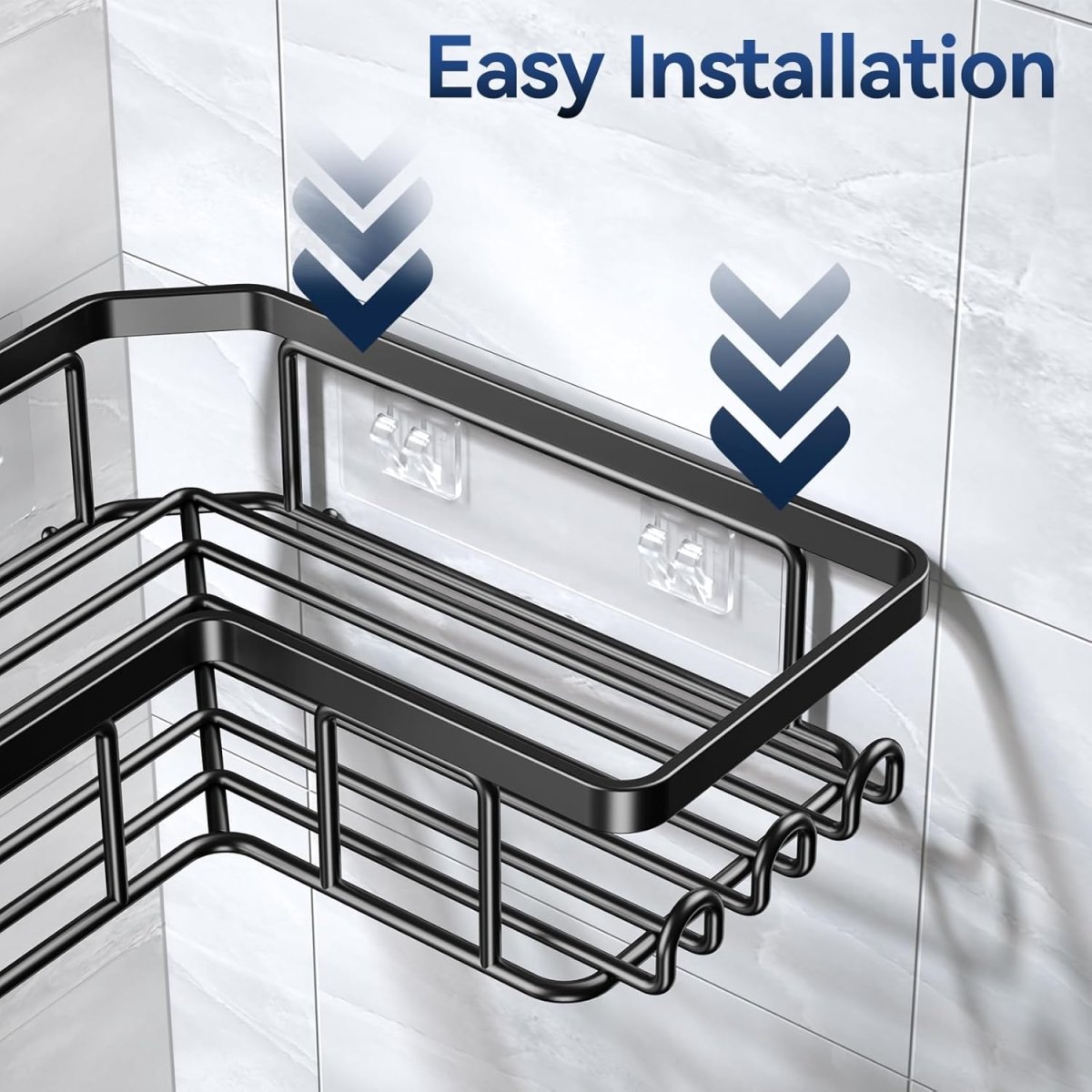 YASONIC Corner Adhesive Shower Caddy, with Soap Holder and 12 Hooks, Rustproof Stainless Steel Bathroom Organizer, No Drilling Wall Mounted Rack, Black, 3 - Pack - Homesidy.com
