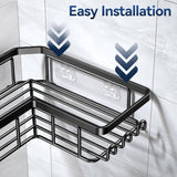YASONIC Corner Adhesive Shower Caddy, with Soap Holder and 12 Hooks, Rustproof Stainless Steel Bathroom Organizer, No Drilling Wall Mounted Rack, Black, 3 - Pack - Homesidy.com