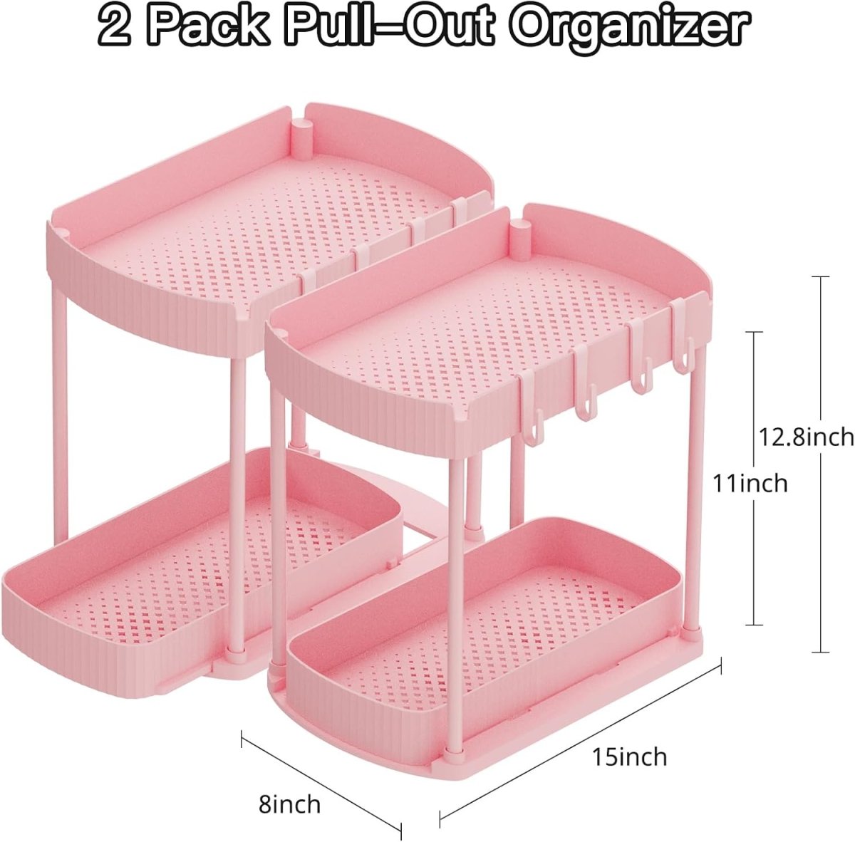 Ukeetap Multi - Purpose Pull - Out Storage Organizers, Under Sink/Cabinet Organizers and Storage for Bathroom &amp; Kitchen, Black, 12.8 Inches, 2 Packs - Homesidy.com