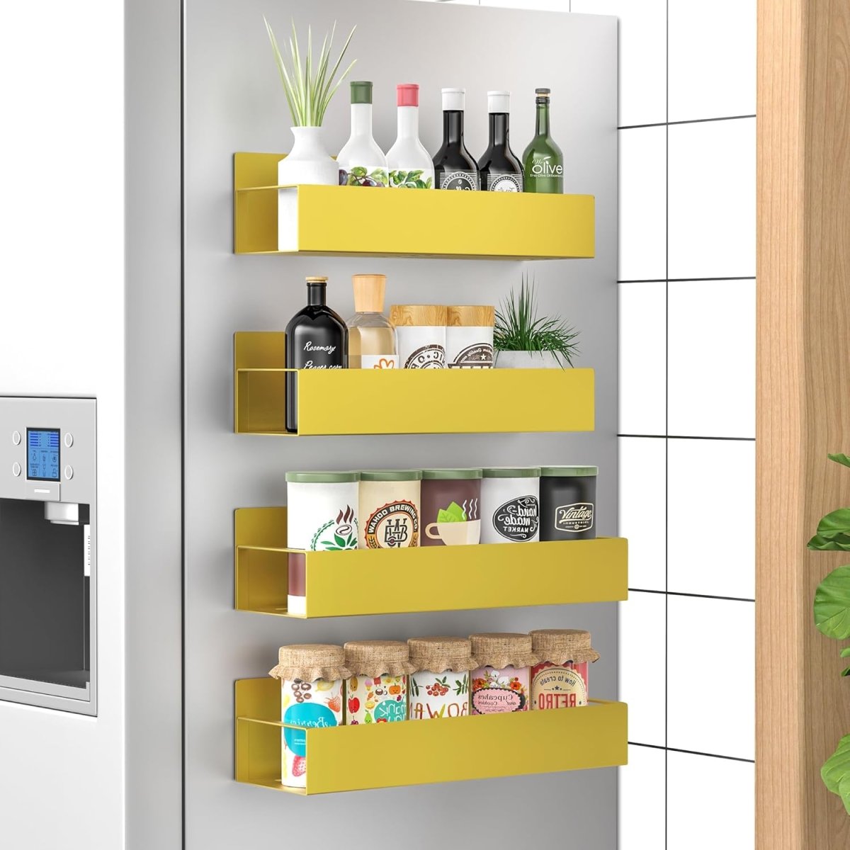HuggieGems Metal 4 Pack Magnetic Spice Storage Rack Organizer for Refrigerator and Oven, Black Fridge Organizers and Storage - Homesidy.com