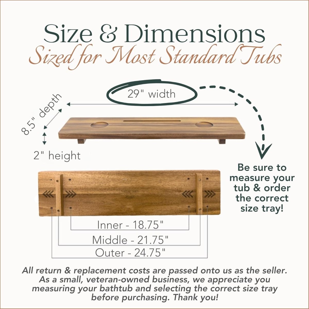 Premium Nature Shed Bathtub Tray for Freestanding Bath | Large &amp; Thick 35” Acacia Wood Luxury Bath Tray for Tub | Anti - Tip, Non - Toxic, Adjustable Bathtub Trays for Tub with Bathroom Accessories Holder - Homesidy.com