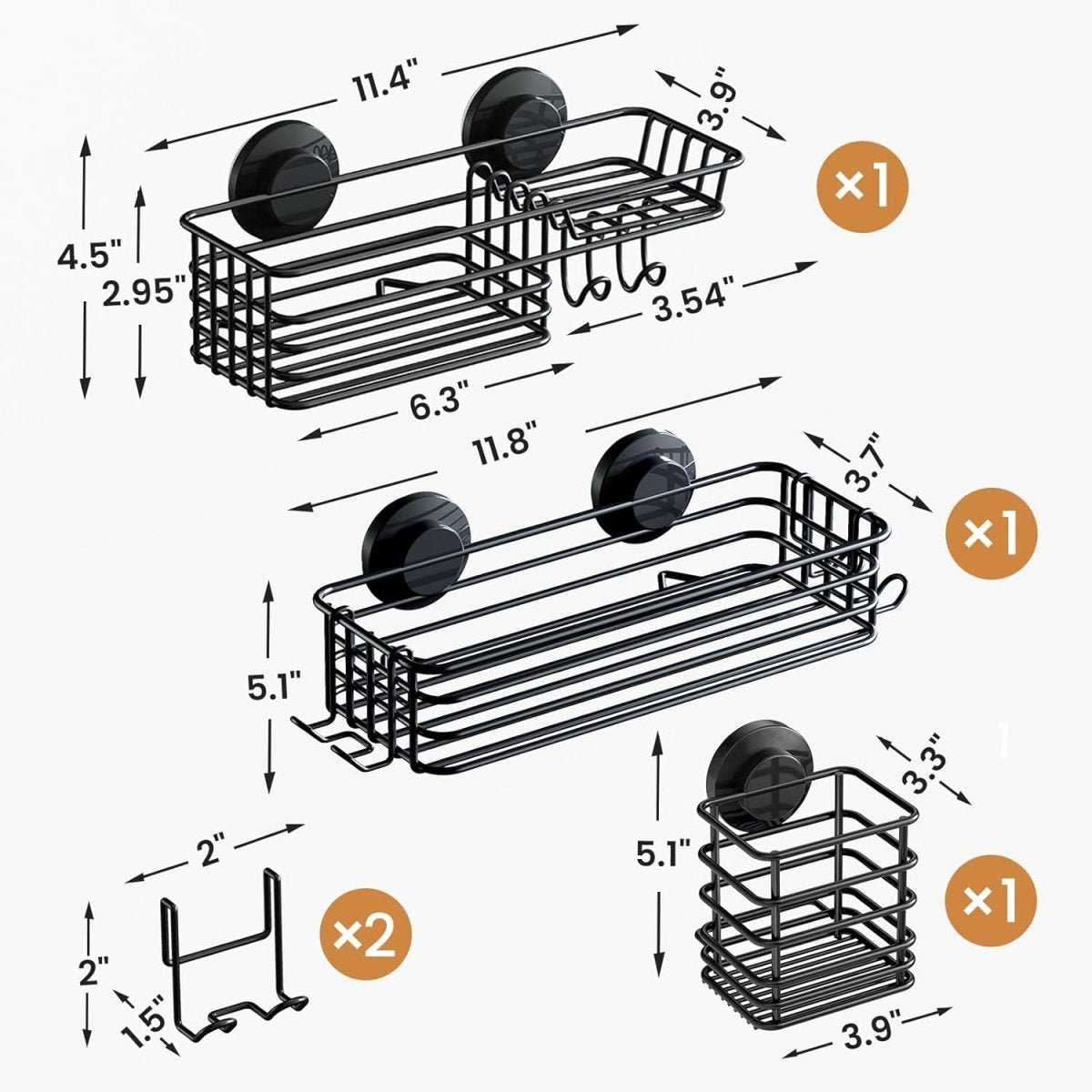 LEVERLOC Shower Caddy Suction Cup, 2 Pack Shower Shelves for Inside Shower with Hooks &amp; Soap Holder, NO - Drilling Bathroom Shower Organizer, Rustproof Meatl Shower Holder Storage, Black - Homesidy.com