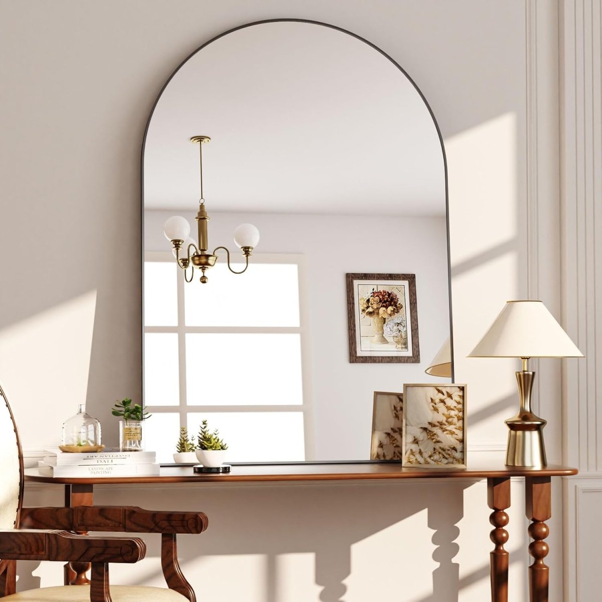VooBang Arched Wall Mirror, 30 x 38 inch Arch Bathroom Mirror, Wall Mounted Vanity Mirror with Arch Metal Frame, Modern Bathroom Vanity Mirror for Bedroom, Living Room, Hanging or Leaning, Black - Homesidy.com