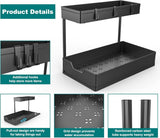 2 Pack Under Sink Organizer 2 Tier Sliding Cabinet Organizers Multi - Purpose Sink Storage Basket L - Shape Narrow Space Storage Shelves with 4 Hook for Kitchen Bathroom Drawer, Black - Homesidy.com