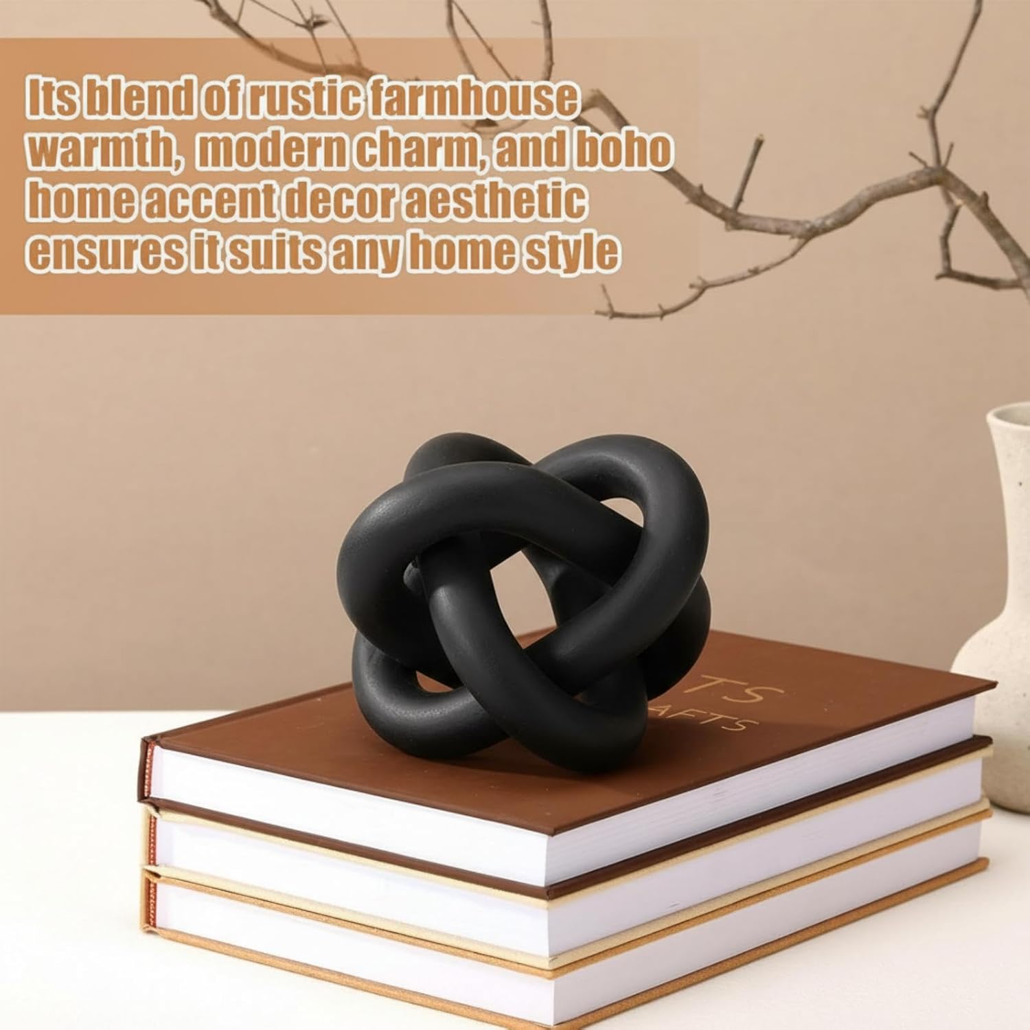 Yalikop 3 Link Wood Knot Decor - Hand Carved Coffee Table Decoration, Boho Chain Link Decor, Modern Shelf, Rustic Objects for Home Living Room Bedroom(White) - Homesidy.com