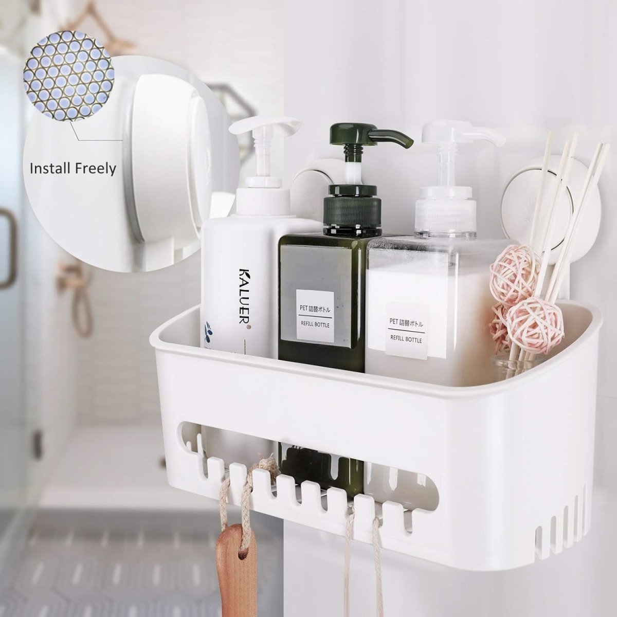 TAILI Shower Caddy Suction Cup 2 Pack with Hooks &amp; Soap holder, Heavy Duty Shower Organizer for Bathroom, No Drilling Bathroom Organizer with Large Capacity, Black Metal Storage Basket - Homesidy.com