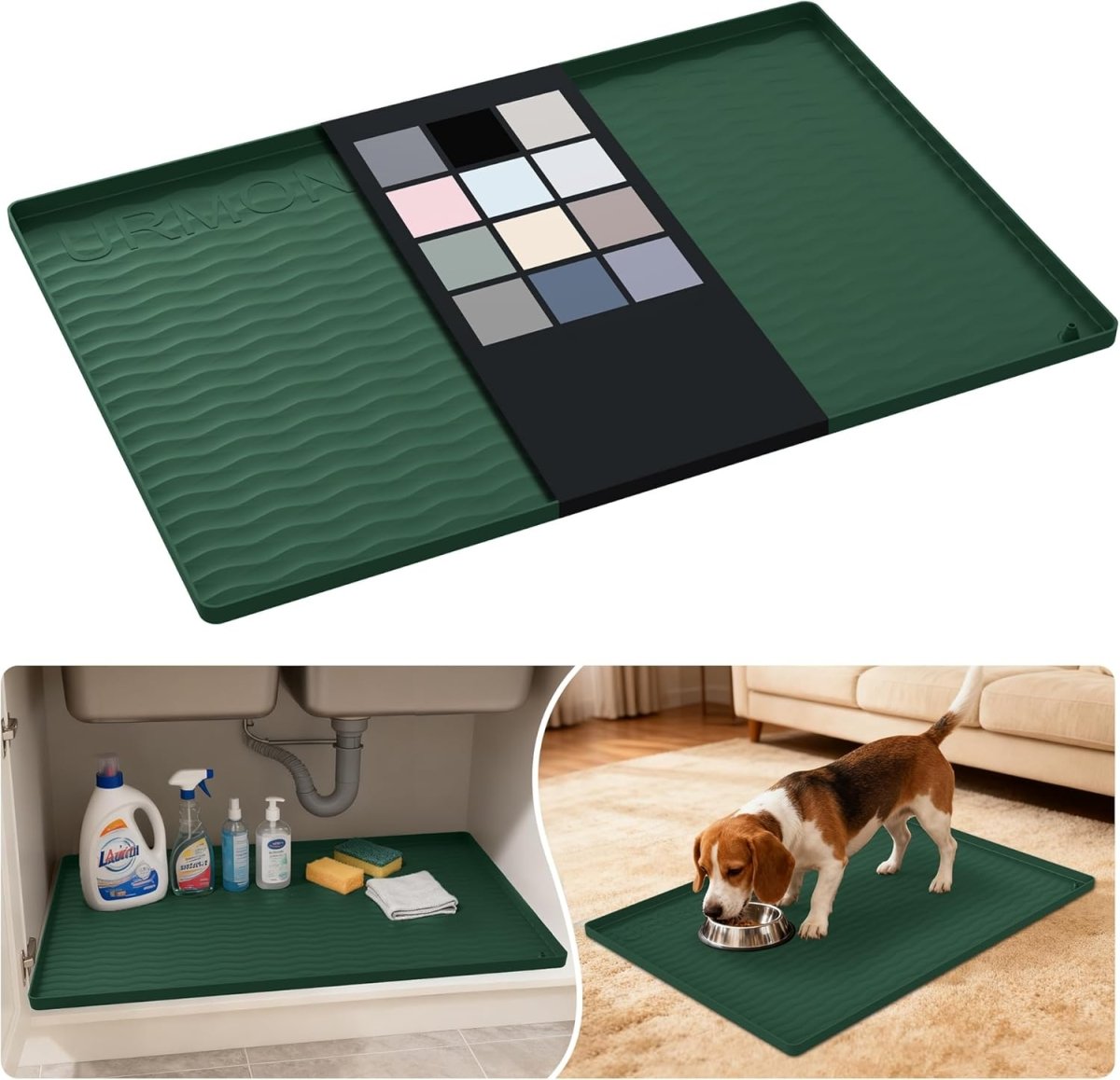 URMONA Waterproof Silicone Under Sink Mat 31 x 22 Shelf Liner for Kitchen and Bathroom, Cabinet and Counter Protector, Storage and Organizers, Litter Mat, Pet Cat Puppy Essentials(Dark Grey) - Homesidy.com