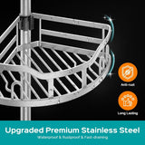 HAMITOR Corner Shower Caddy Tension Pole: Rustproof 4 - Tier Bathroom Organizer Shelves for Bathtub Shampoo Storage - 47 - 121 Inch Quick Install Adjustable Rod Standing Rack with Soap Rack - Silver Gray - Homesidy.com