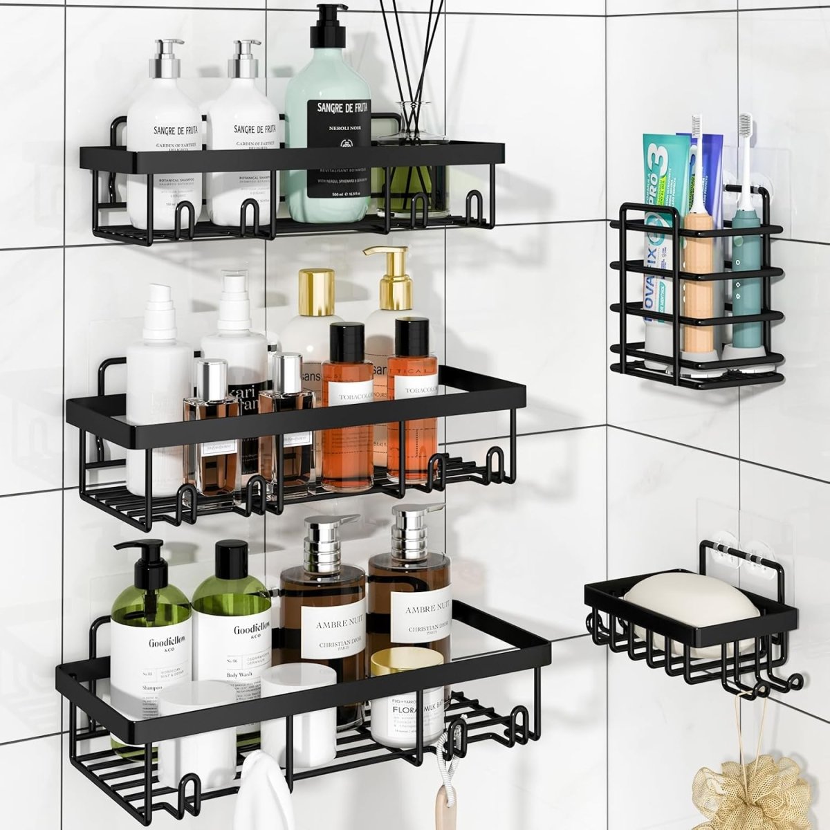 Liuoud 5 Pack Shower Caddy Organizer Rack Shelf for Inside Shower, Adhesive Bathroom Wall Storage Basket Rustproof Stainless Steel Shampoo Holder, Girly Bathroom Accessory Decor Set, Pink - Homesidy.com