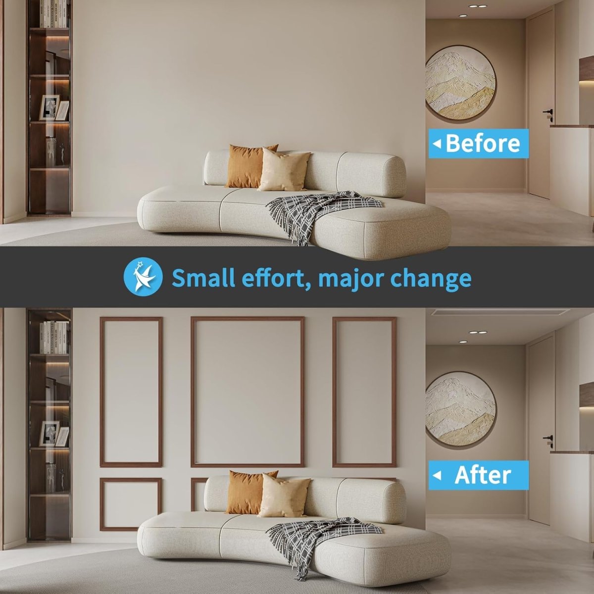 Art3d Pre - Cut Wall Molding Set of 6 pcs, Ready - to - Assemble Wainscoting Panels for Interior Wall Décor Living Room Bedroom Accent Wall - Installed with Glue, 3 Top 3 Bottom - Homesidy.com