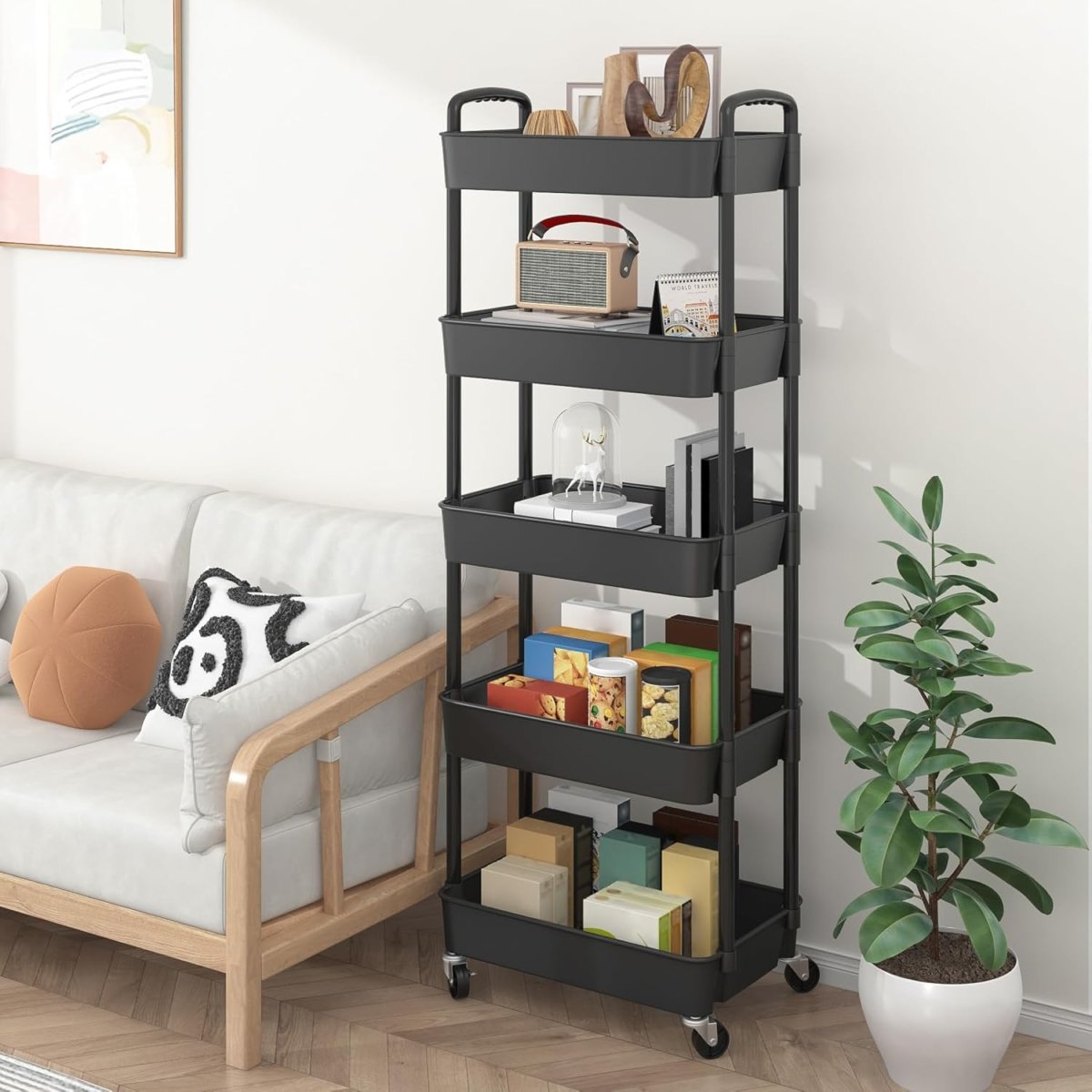 Sywhitta 3 - Tier Plastic Rolling Utility Cart with Handle, Multi - Functional Storage Trolley for Office, Living Room, Kitchen, Movable Storage Organizer with Wheels, White - Homesidy.com