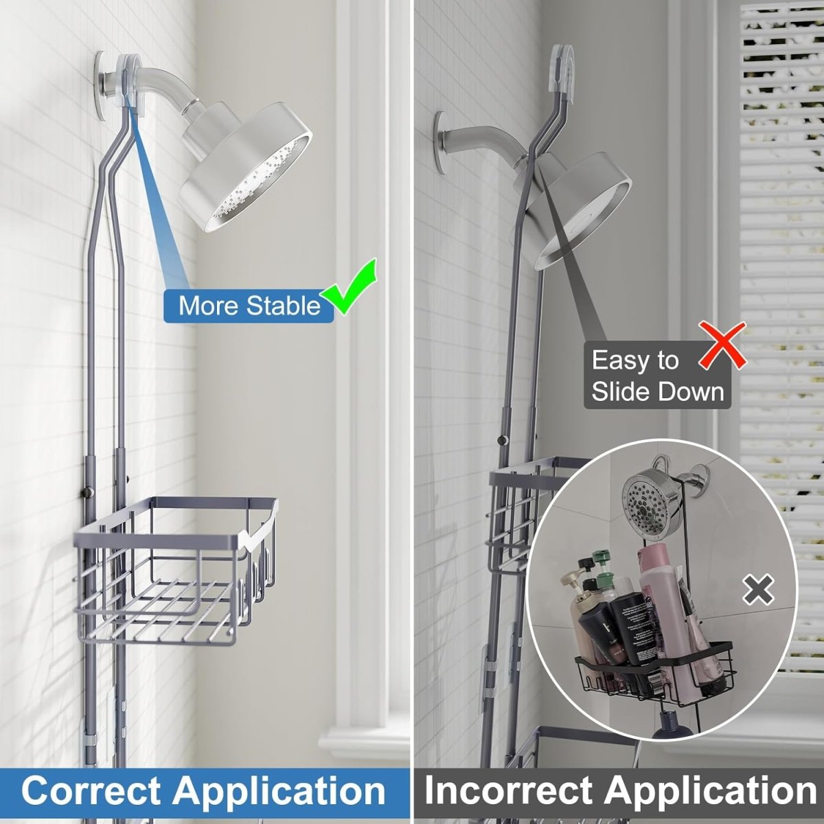 Joqixon Upgraded Extended Length Shower Organizer with Hooks, Rustproof Shampoo Soap Holder, Large Hanging Bathroom Caddy - Homesidy.com