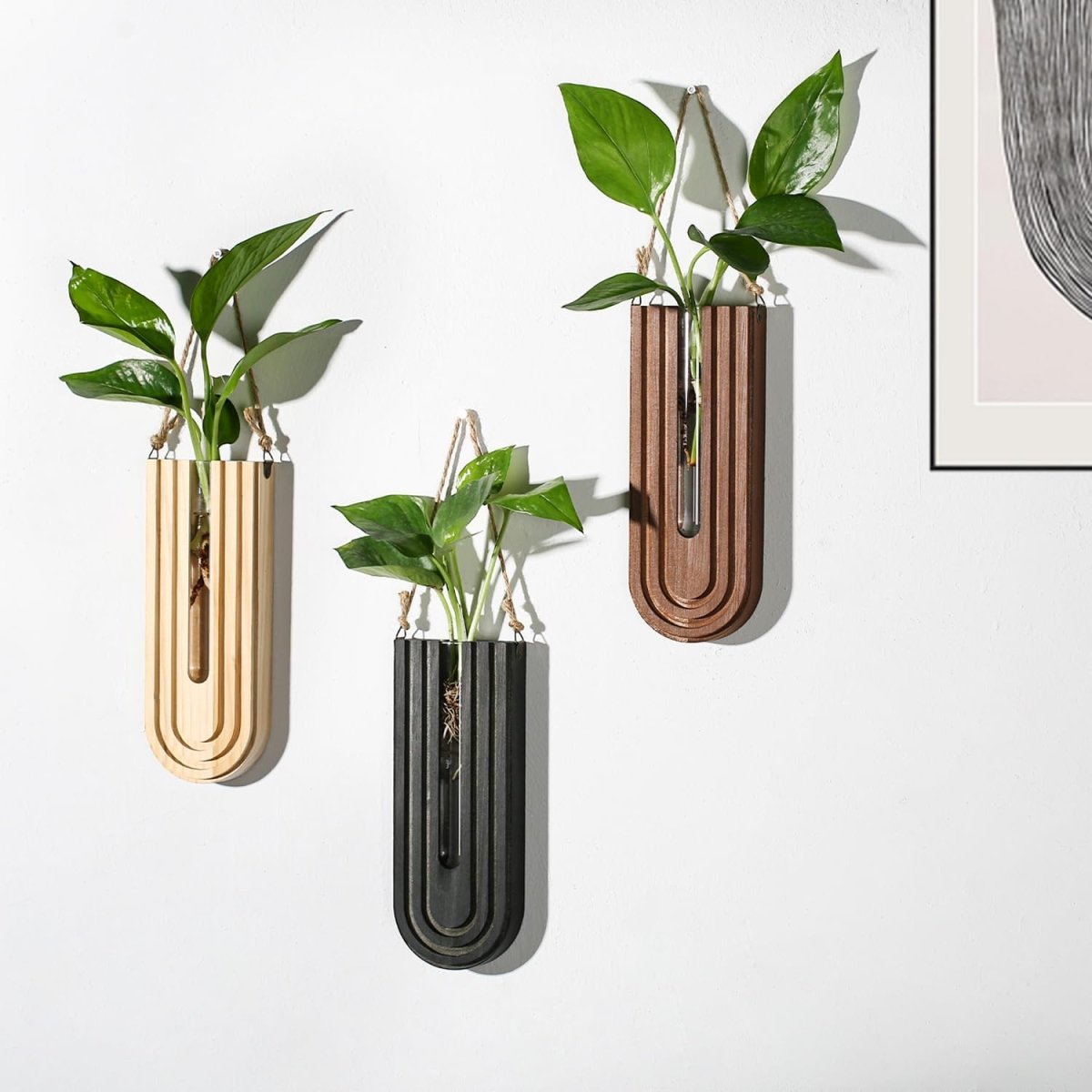 Dnnnii 2 Pack Wooden Wall Vase Set - Brown Finish Modern Farmhouse &amp; Boho Wall Decor for Entryway, Hallway, Bathroom, Living Room, Dining Room, Narrow Spaces - Homesidy.com